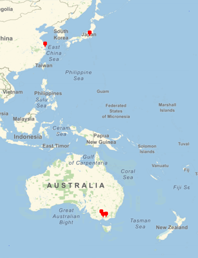 Map showing the distribution of BSHM members across the West Pacific, with pins in Japan, China, and Australia.